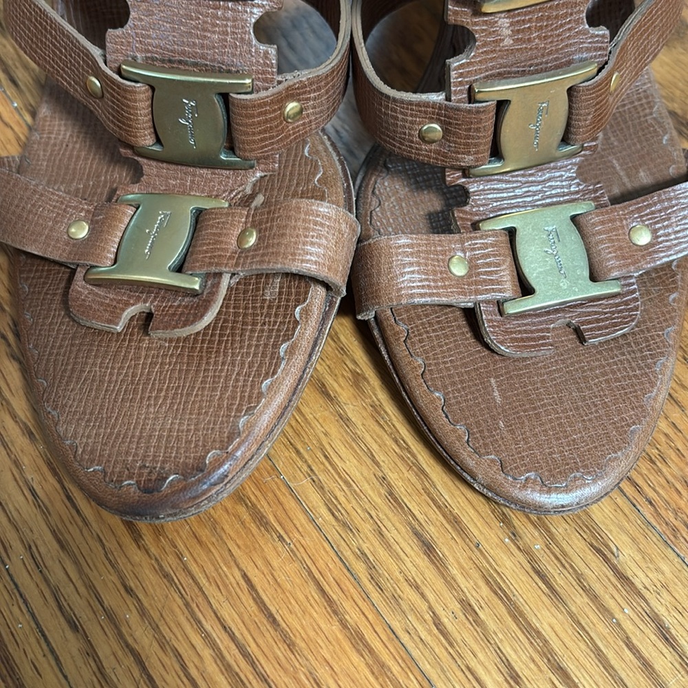 Salvatore Ferragamo Brown Leather Sandals Heels 8.5 - Picture 5 of 6